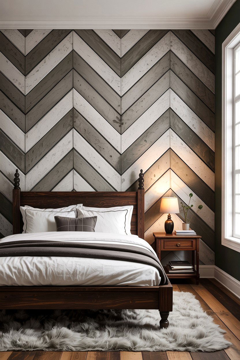 Concrete chevron wall texture - 30 bedroom chevron wall ideas
