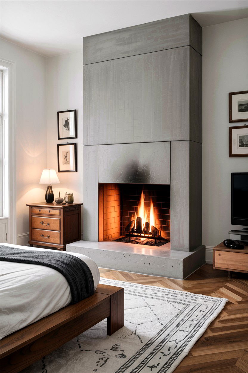 Concrete fireplace bedroom - 30 bedroom wood burning fireplace ideas