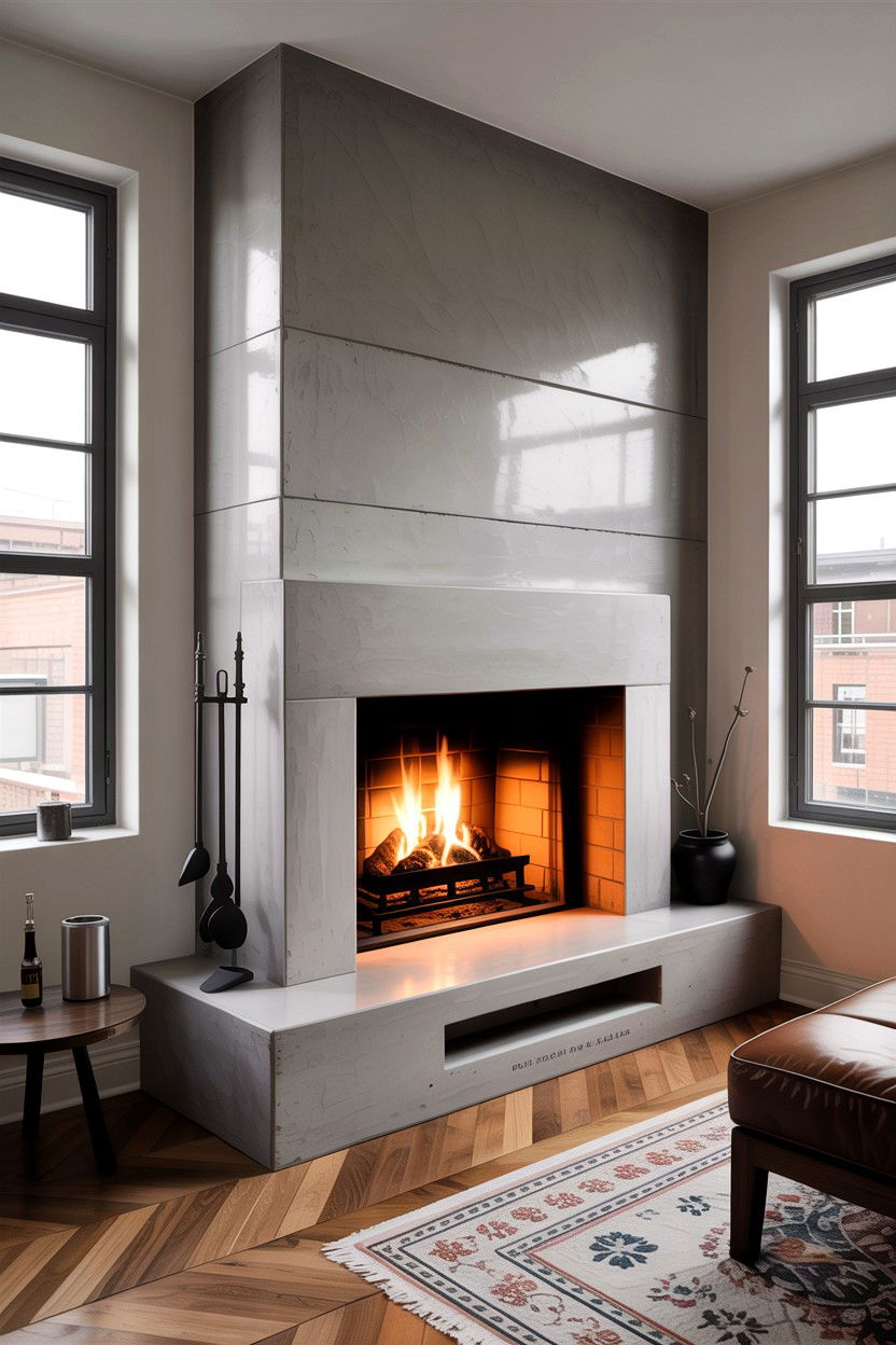 Concrete fireplace insert - 30 living room fireplace insert ideas