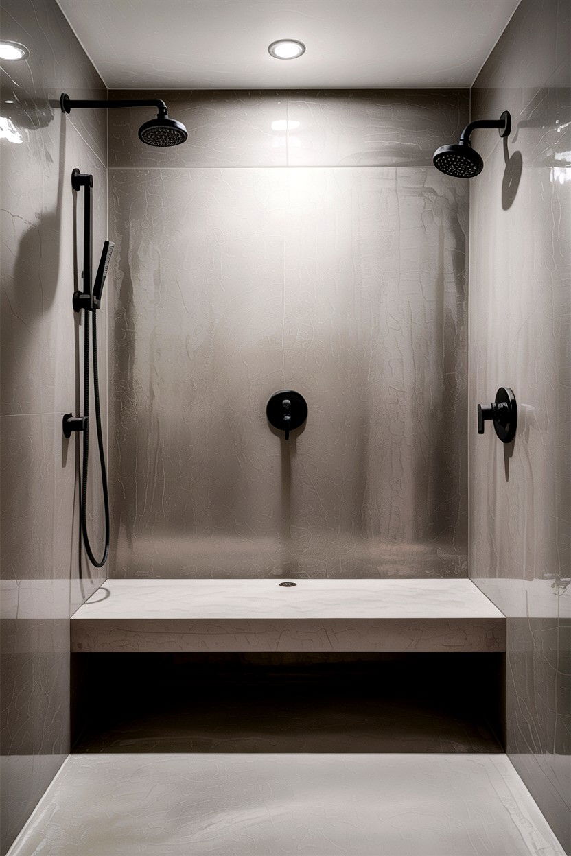 Concrete shower bench - 30 bathroom built-in bench ideas