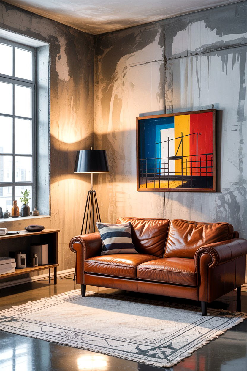 Concrete wall finish - 30 living room accent wall ideas