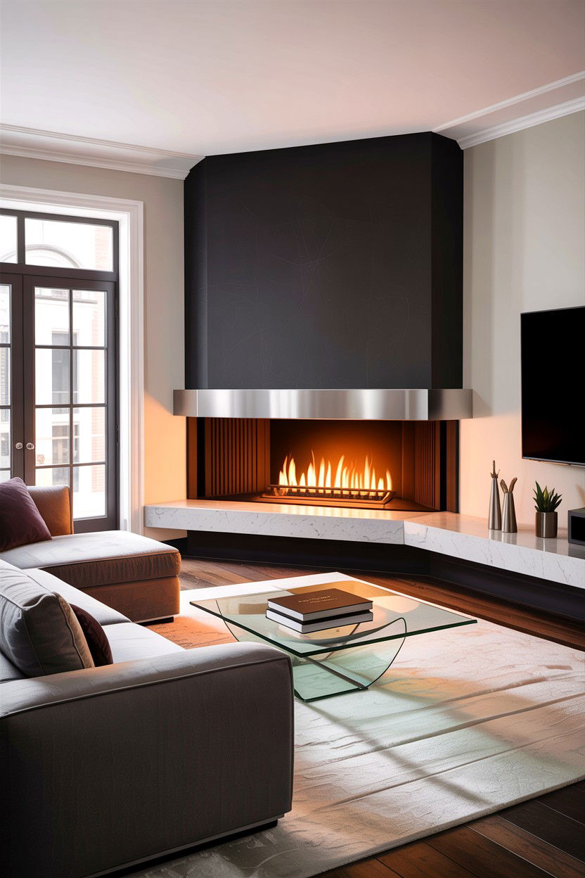 Contemporary Corner Fireplace - 30 living room corner fireplace ideas