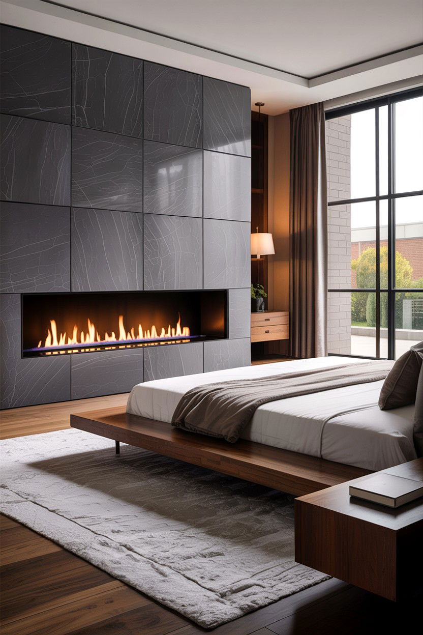 Contemporary Linear Fireplace - 30 bedroom with fireplace ideas