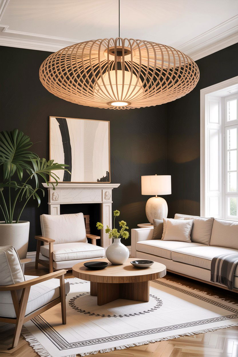 Contemporary Living Room Woven Lighting - 30 handwoven living room ideas