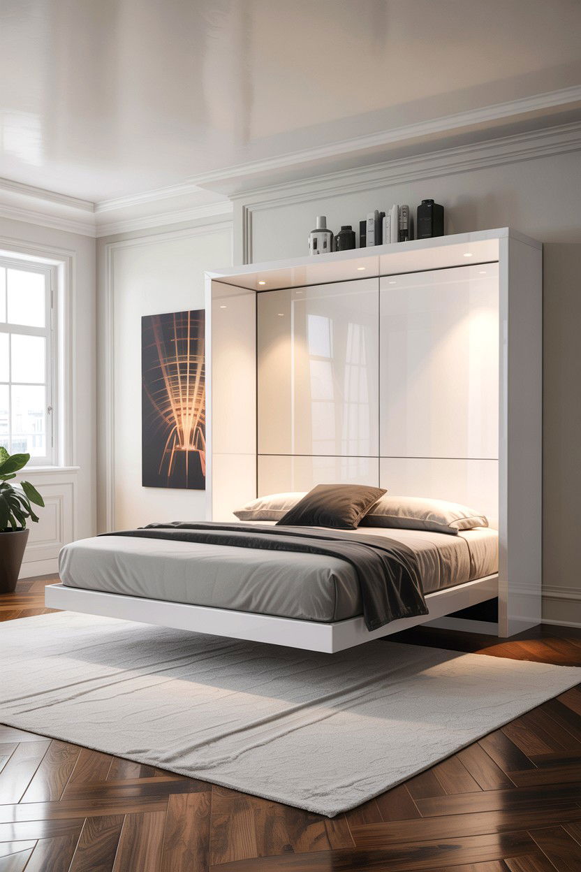 Contemporary White Wall Bed - 30 bedroom fold down bed ideas