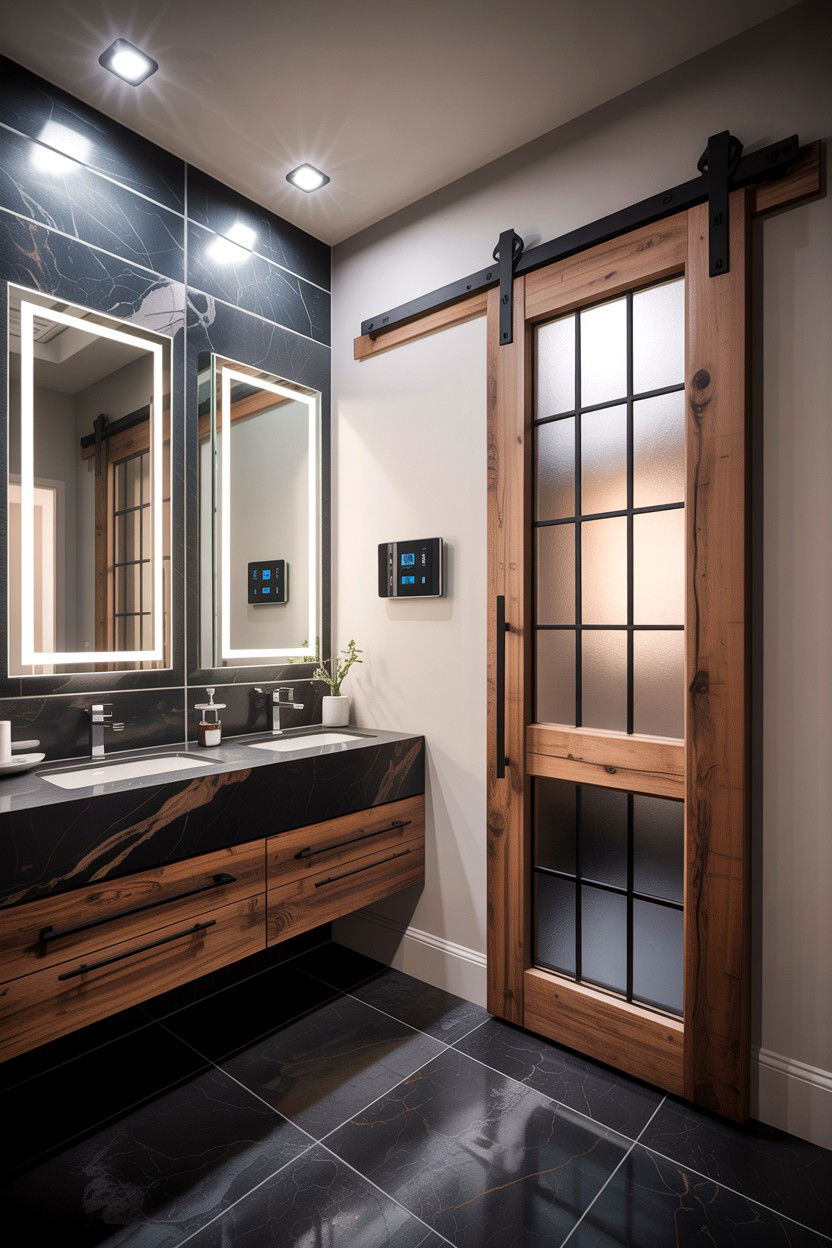 Contemporary barn door - 30 bathroom barn door ideas