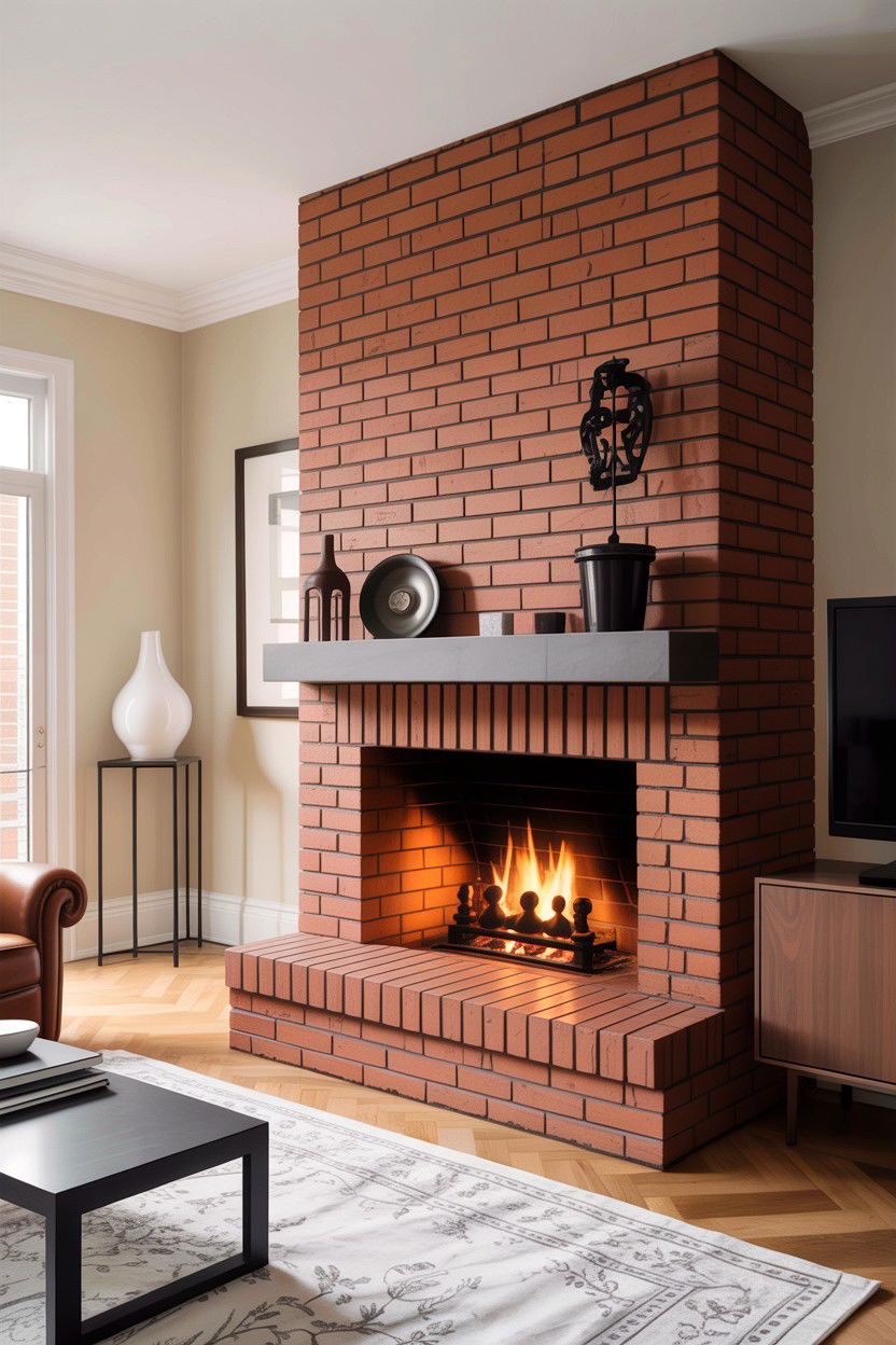 Contemporary brick fireplace - 30 living room fireplace brick ideas