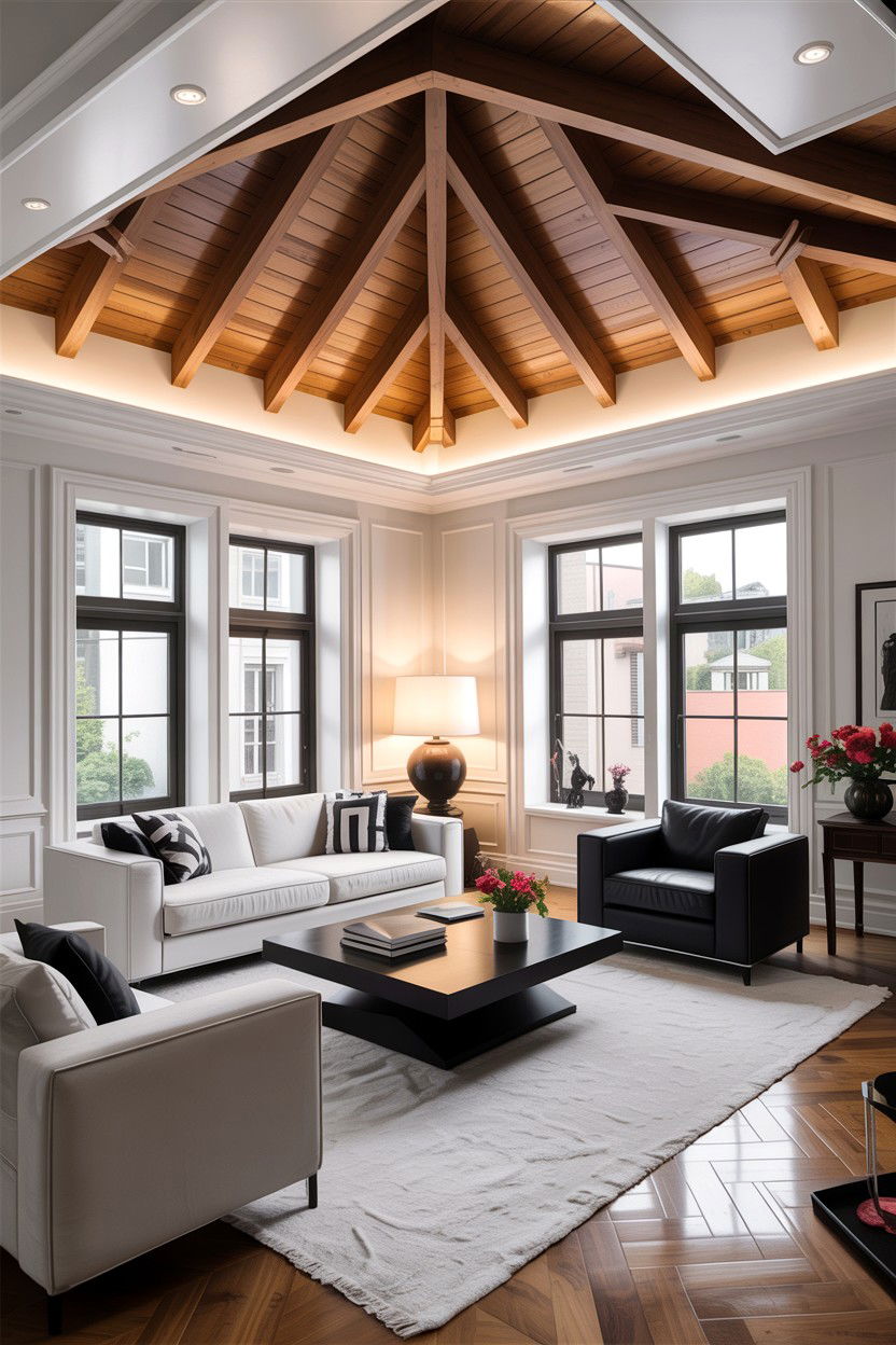 Contemporary ceiling rafters - 30 living room exposed rafter ideas