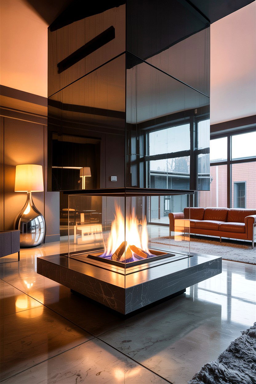 Contemporary glass fireplace - 30 living room fireplace ideas