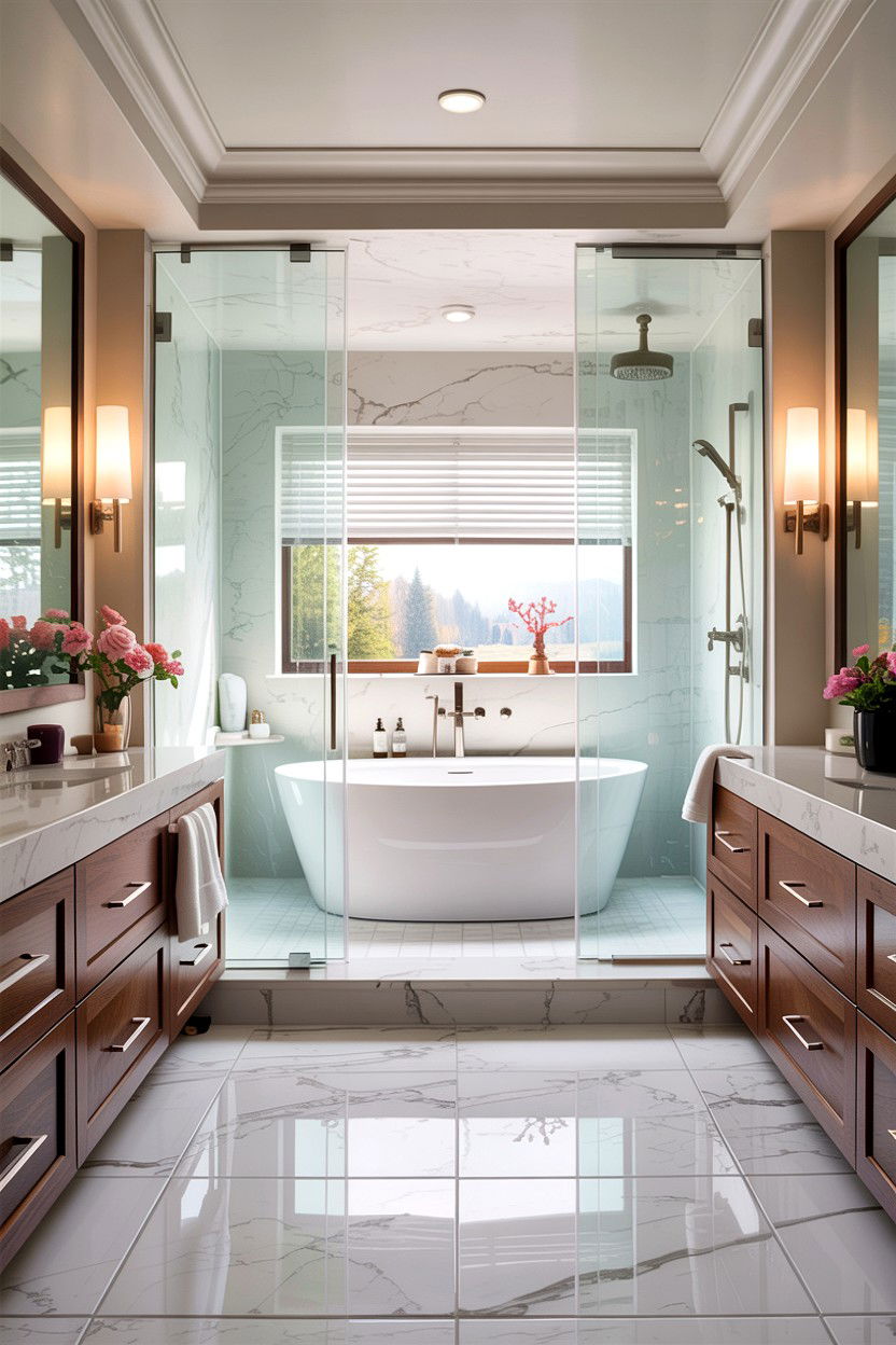 Contemporary master suite - 30 Jack and Jill bathroom ideas