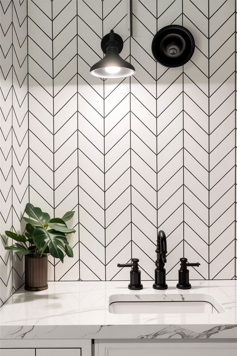 Contrasting grout herringbone tile - 30 herringbone pattern bathroom ideas