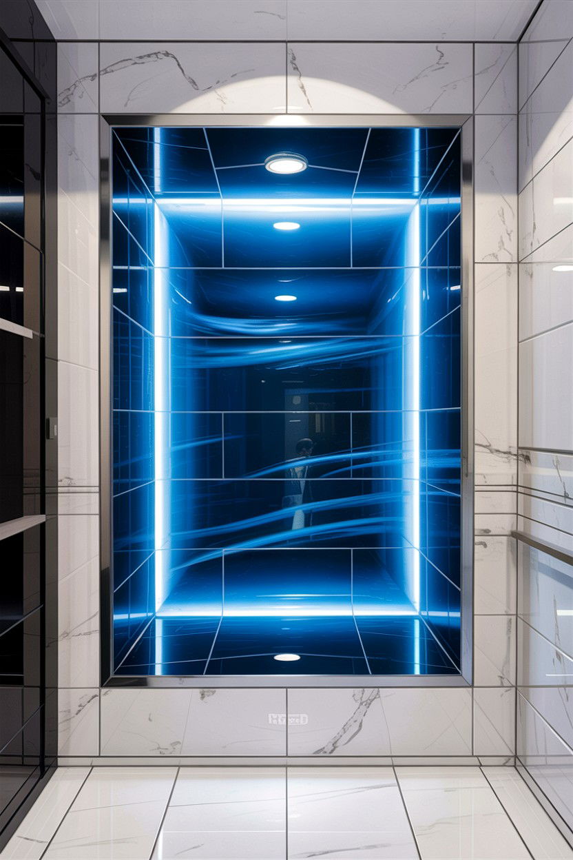 Cool Blue LED Niche - 30 lighted niche bathroom ideas
