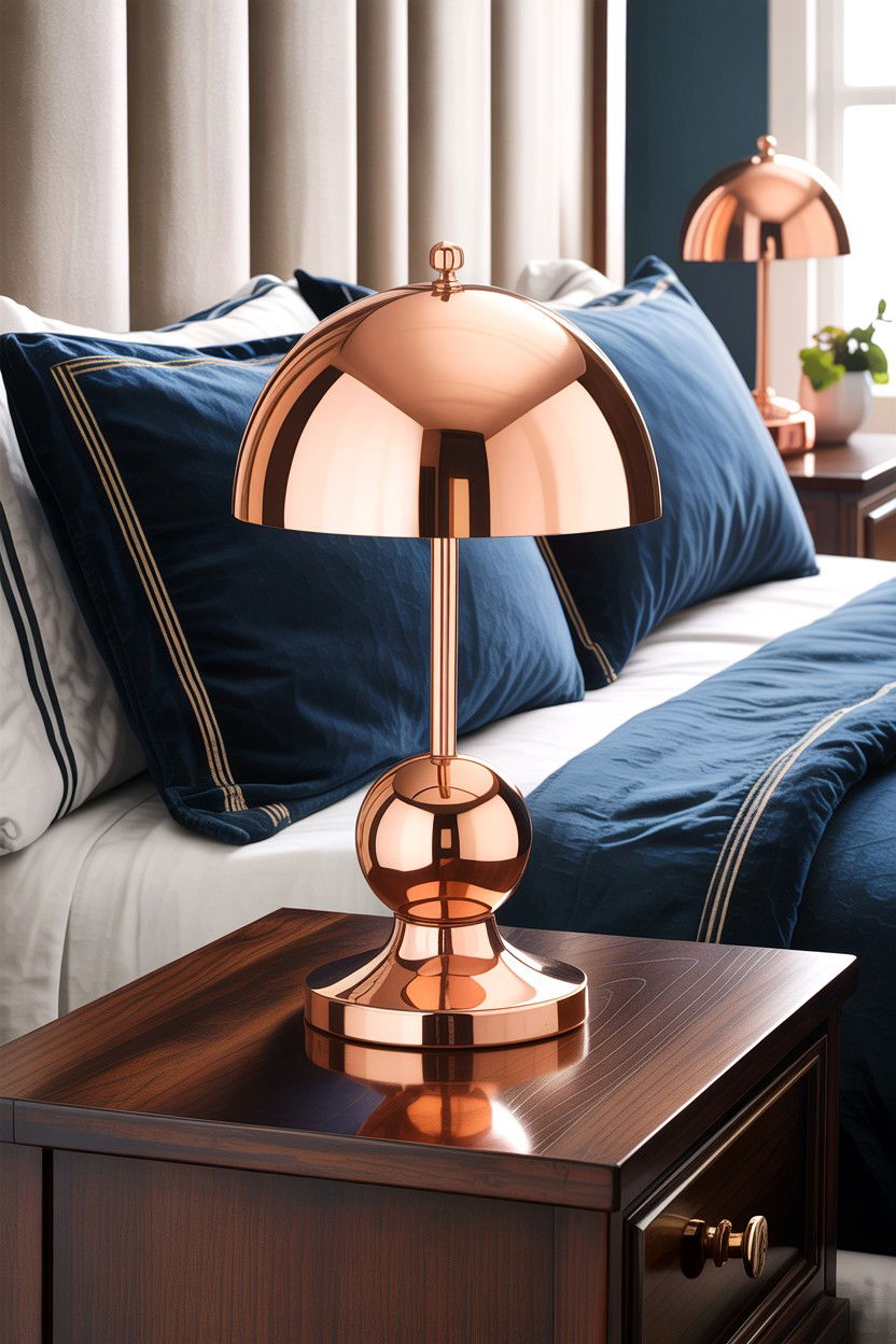 Copper Bedside Lamp - 30 copper accent bedroom ideas