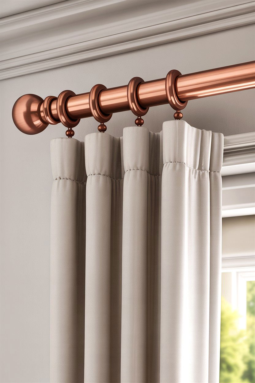 Copper Curtain Rod - 30 copper accent bedroom ideas