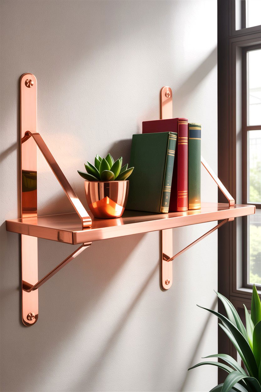 Copper Floating Shelf - 30 copper accent bedroom ideas