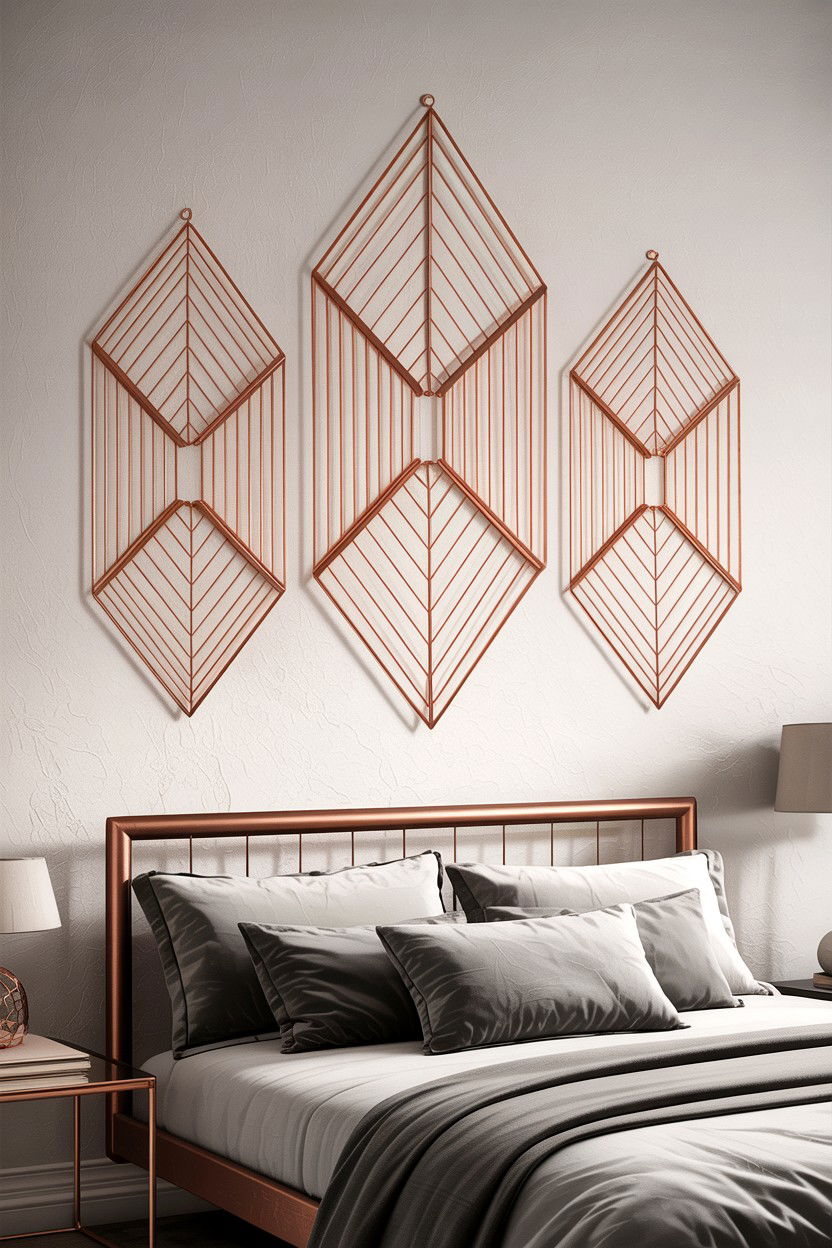Copper Geometric Wall Art - 30 copper accent bedroom ideas