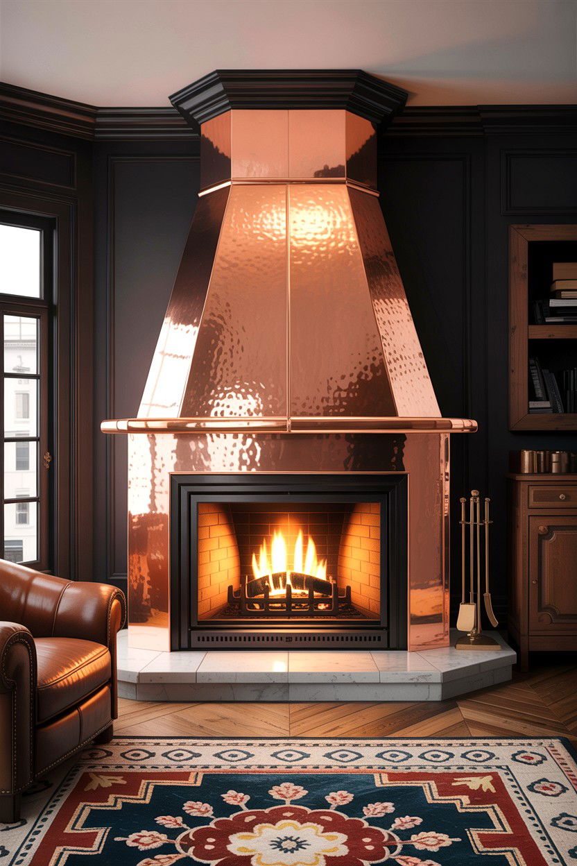 Copper Metal Fireplace - 30 living room fireplace surround ideas