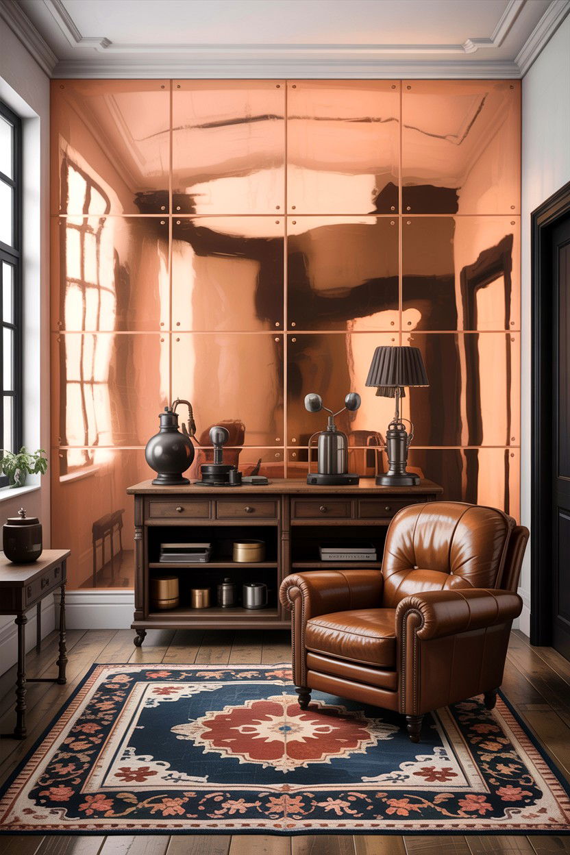 Copper Metal Sheet - 30 living room feature wall ideas