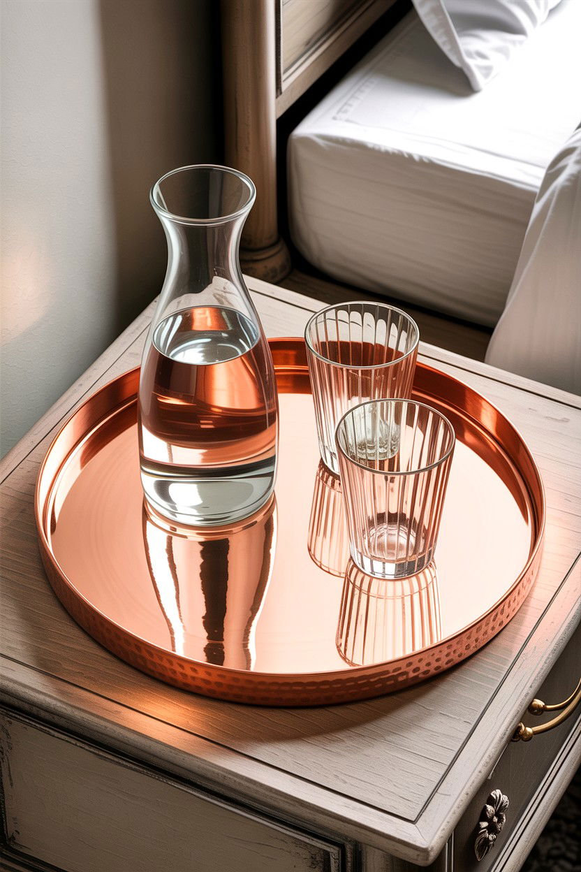 Copper Tray For Bedside Table - 30 copper accent bedroom ideas