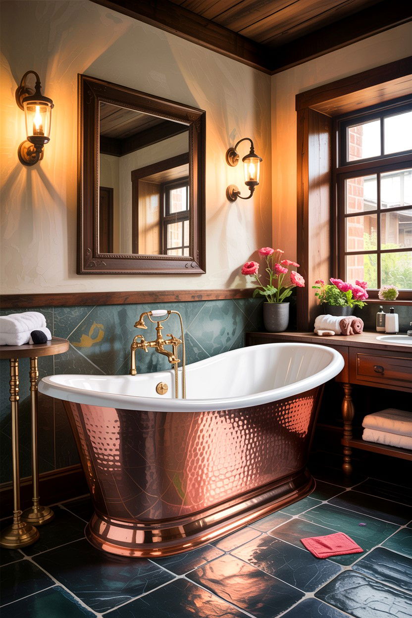 Copper bathtub - 30 home spa bathroom ideas