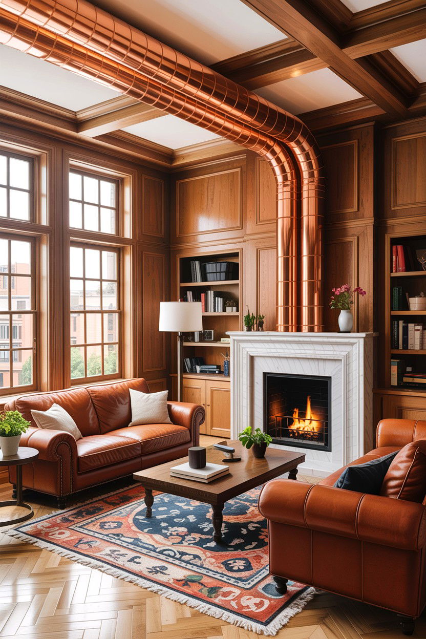 Copper finished air ducts - 30 exposed ductwork living room ideas