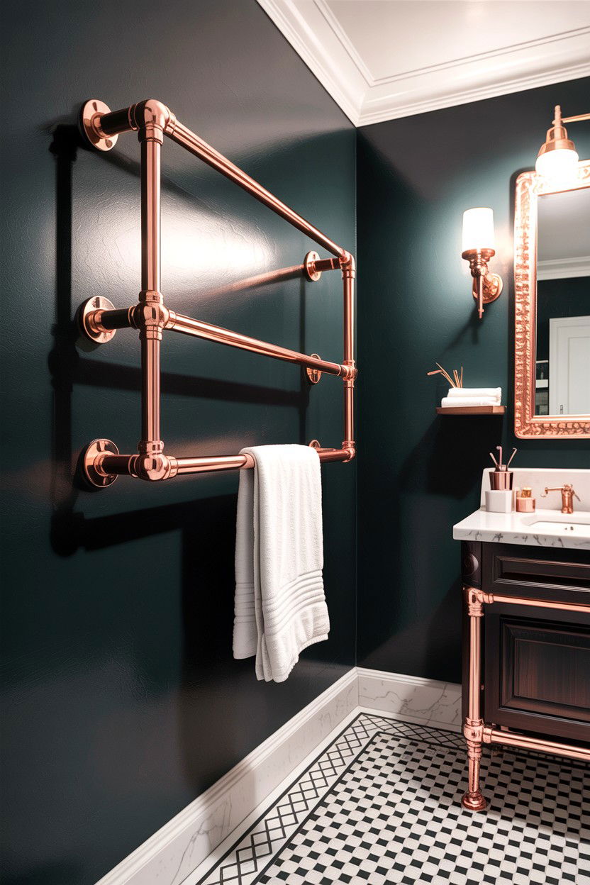 Copper towel bar - 30 DIY bathroom ideas