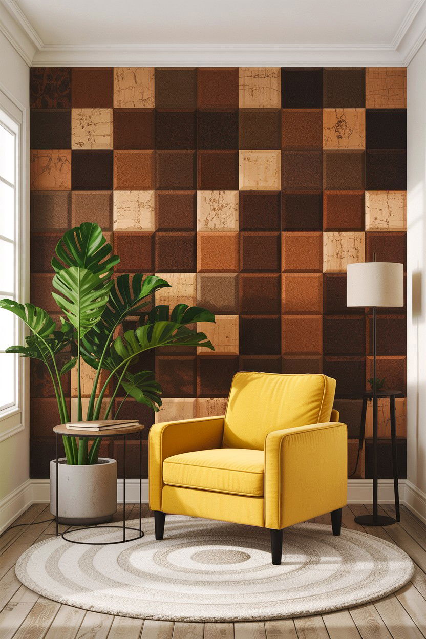 Cork Wall Tile - 30 living room feature wall ideas