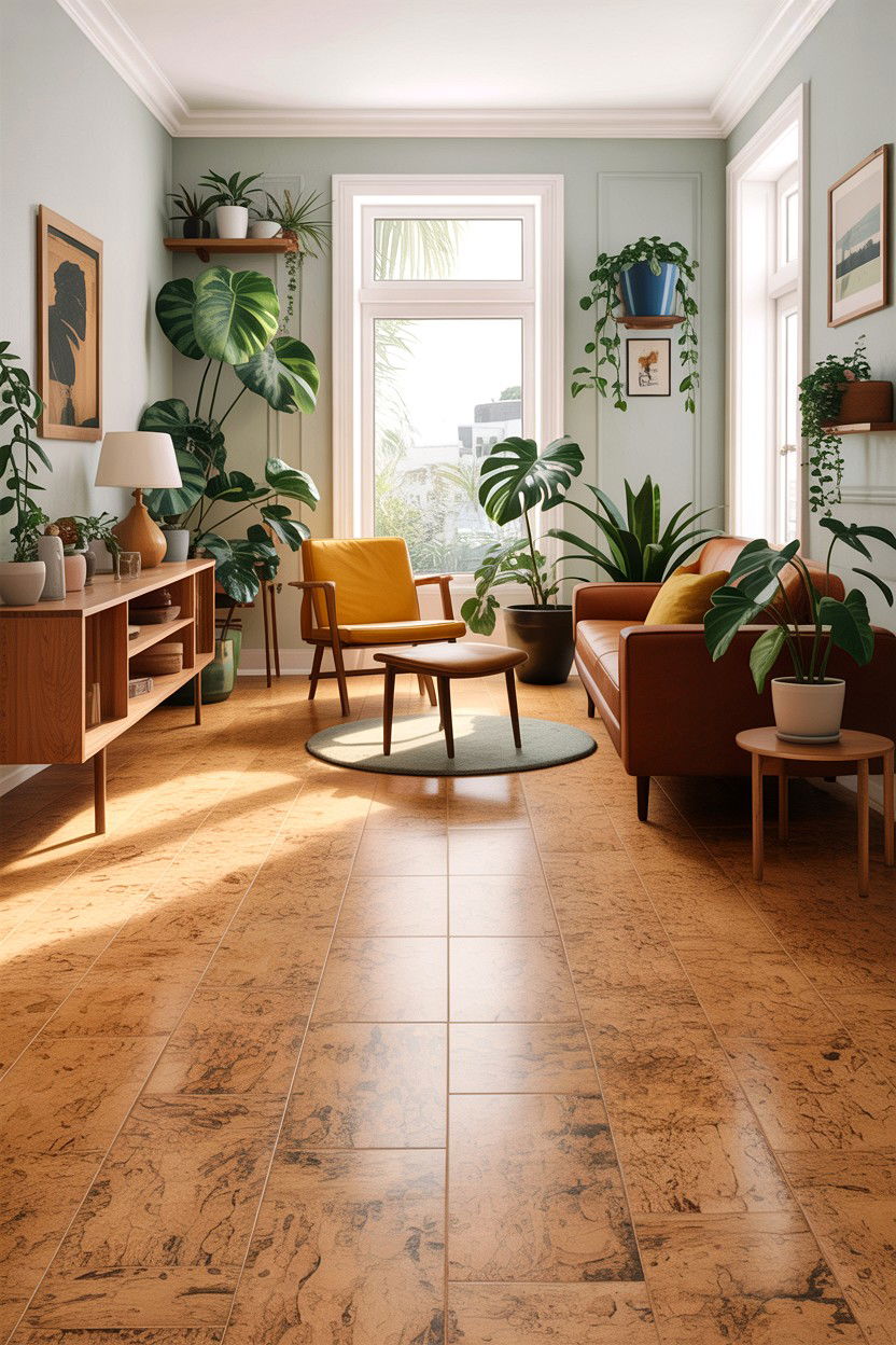 Cork flooring living room - 30 jungle living room ideas