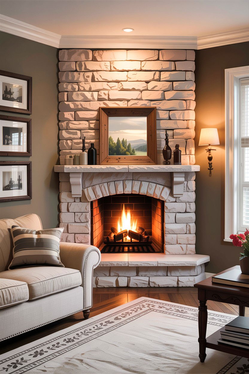 Corner Fireplace Stone Veneer - 30 living room corner fireplace ideas
