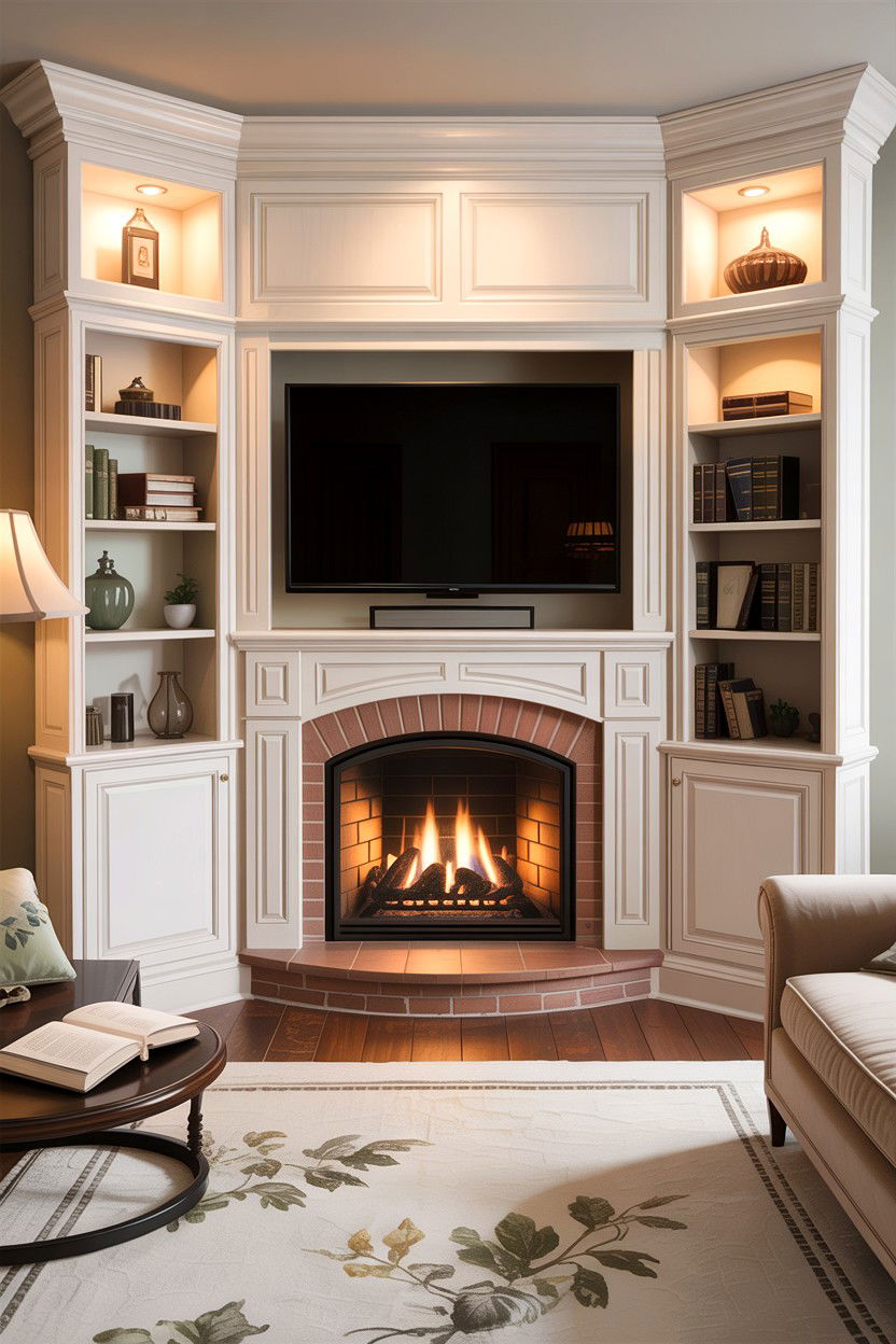 Corner Fireplace With Built Ins - 30 living room corner fireplace ideas