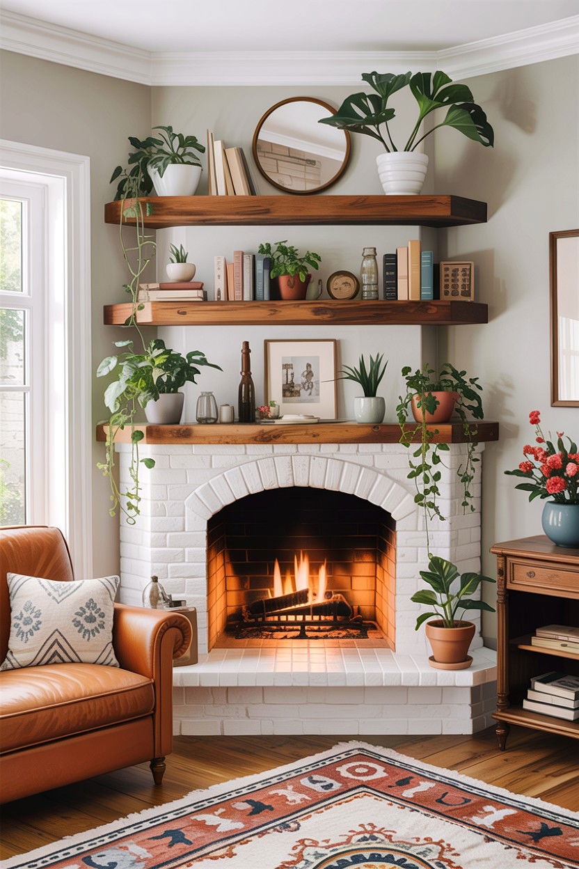 Corner Fireplace With Shelving - 30 living room corner fireplace ideas