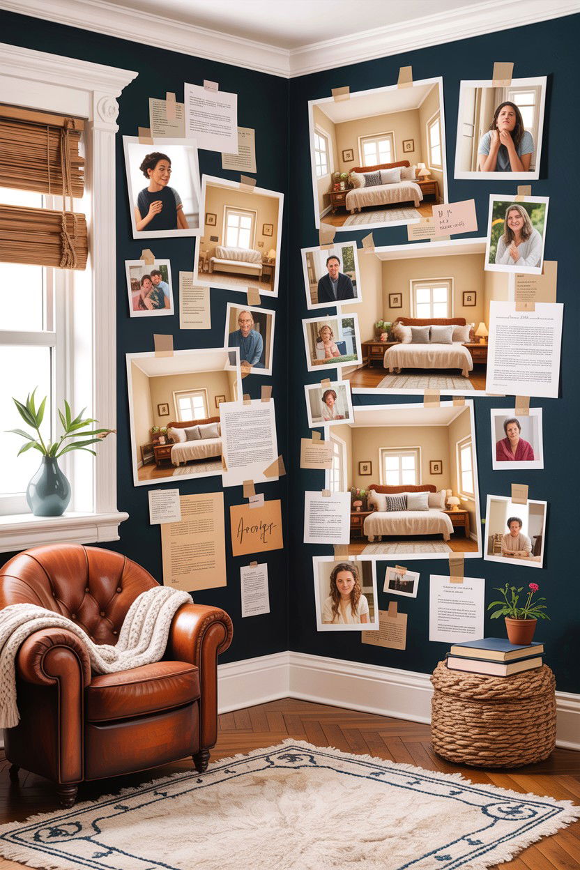 Corner Photo Collage - 30 bedroom memory wall ideas