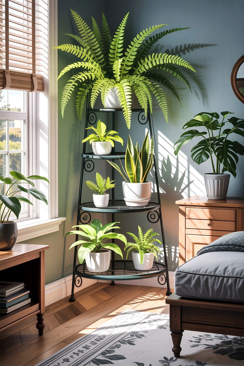 Corner Plant Stand - 30 bedroom plant shelves