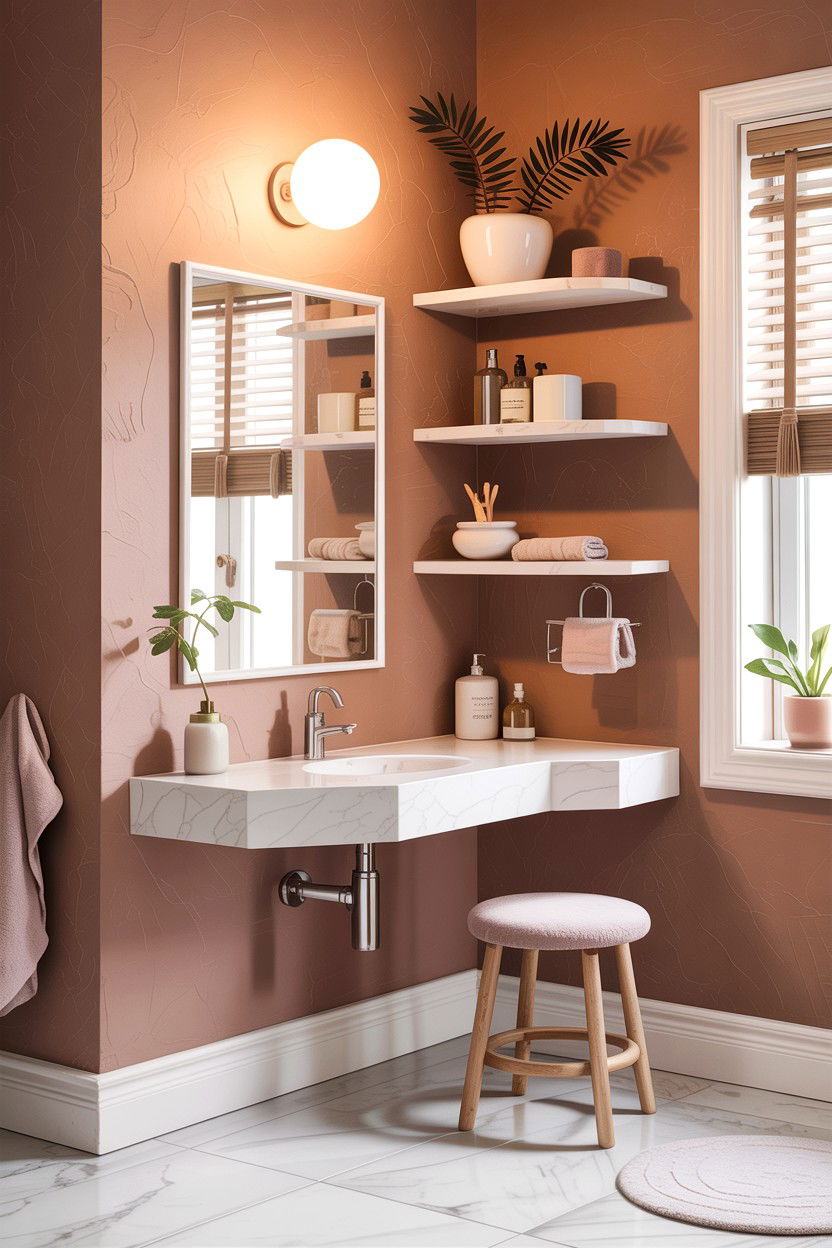 Corner Shelf Vanity - 30 bedroom corner vanity ideas
