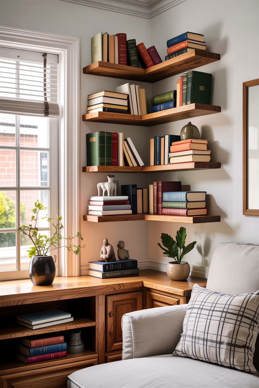 Corner Shelves - 30 living room corner ideas