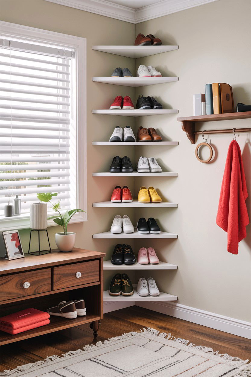 Corner Shoe Rack - 30 bedroom shoe storage ideas