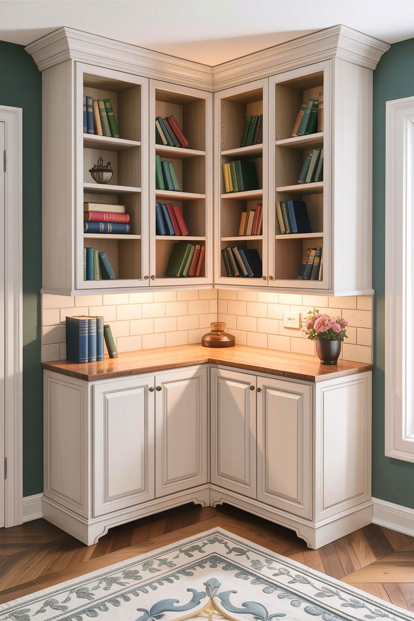 Corner Storage Unit - 30 living room custom cabinetry ideas