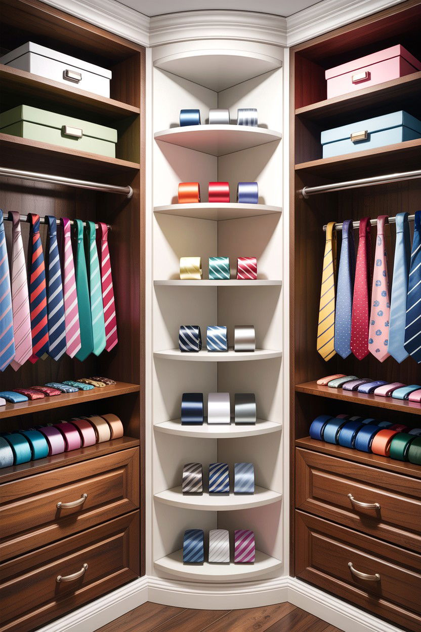 Corner Tie Shelf - 30 bedroom tie storage ideas