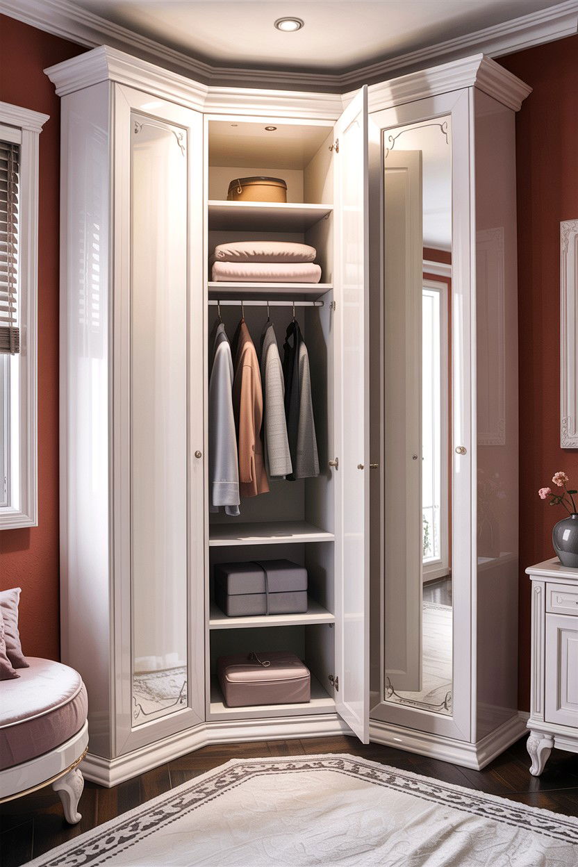 Corner Wardrobe With Hidden Shelf - 30 bedroom concealed storage ideas