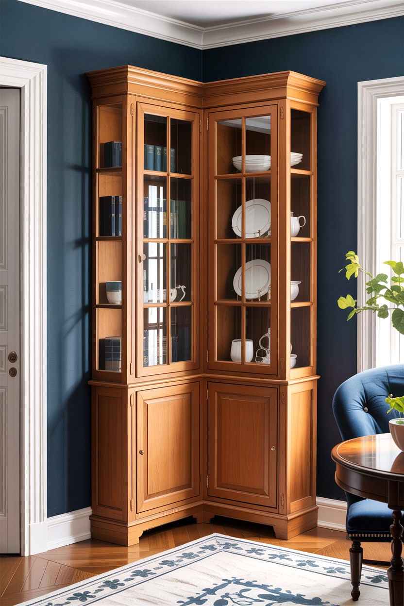 Corner bookcase with doors - 30 living room corner shelf ideas