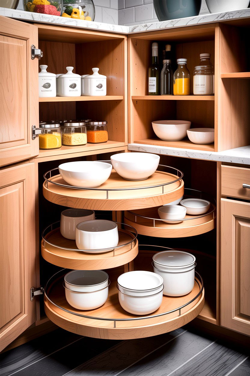 Corner cabinet lazy susan - 30 small kitchen space storage ideas