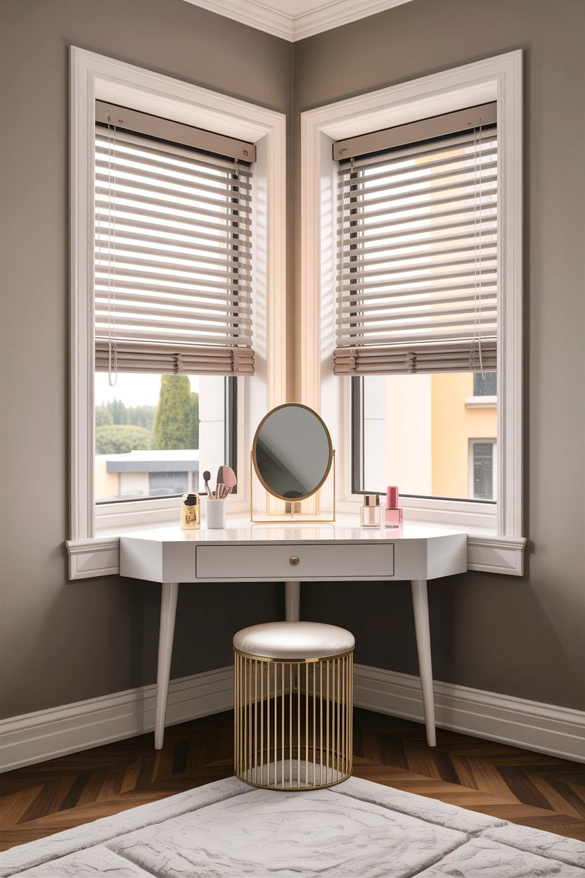 Corner dressing table - 30 bedroom bay window ideas