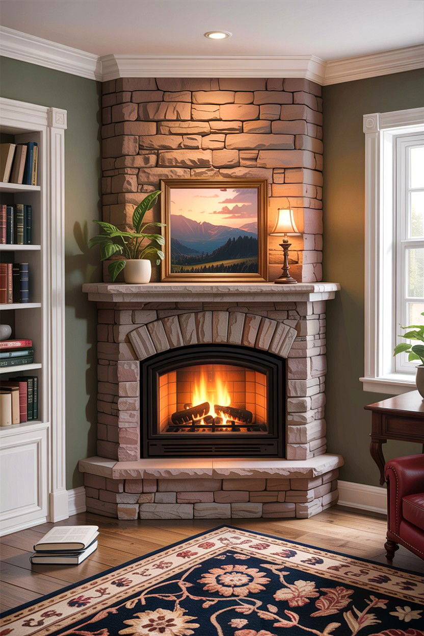 Corner fireplace insert - 30 living room fireplace insert ideas
