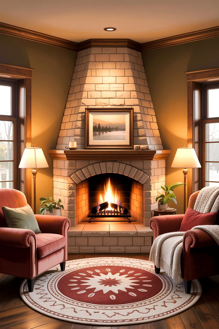 Corner fireplace layout - 30 living room fireplace ideas