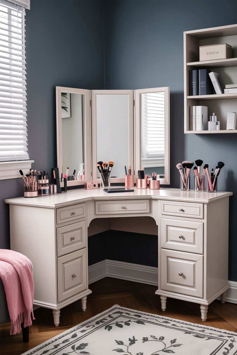 Corner makeup desk - 30 bedroom vanity ideas