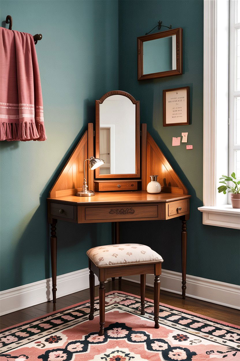 Corner vintage vanity desk - 30 bedroom vintage vanity ideas