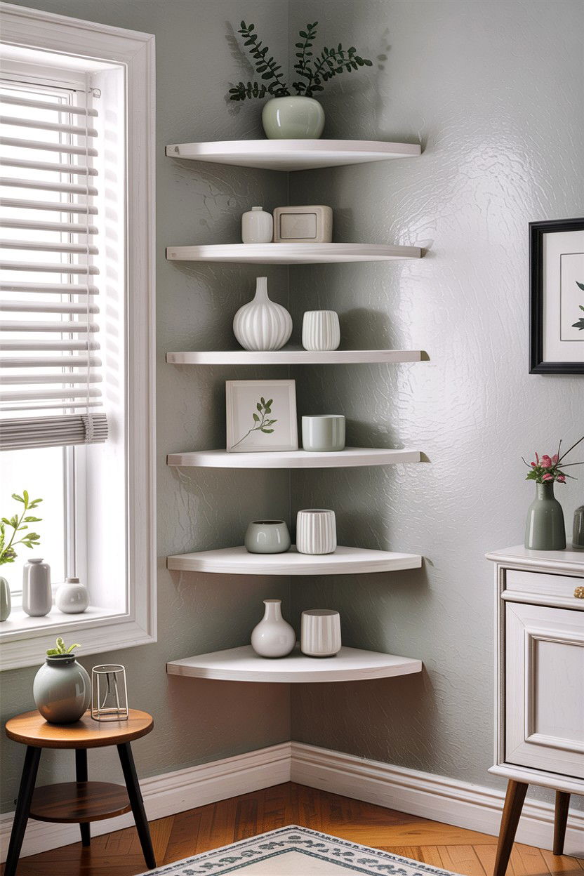 Corner wall shelf - 30 bedroom organization ideas