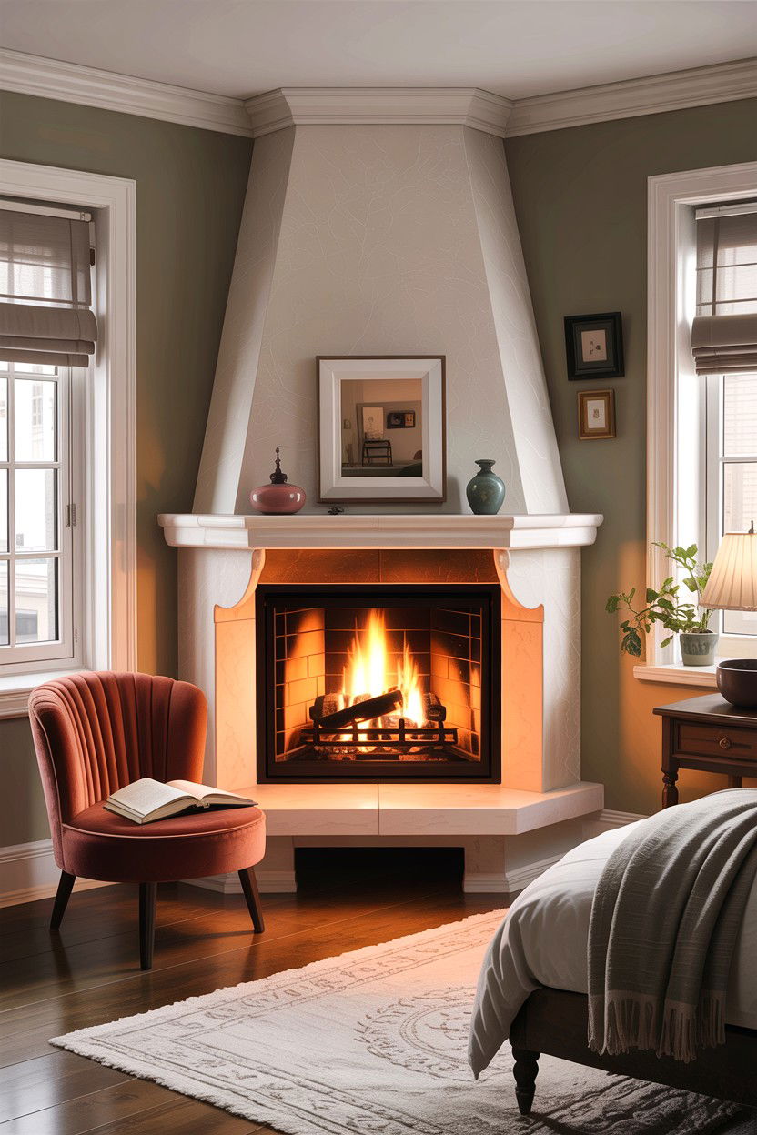 Corner wood burning fireplace - 30 bedroom wood burning fireplace ideas