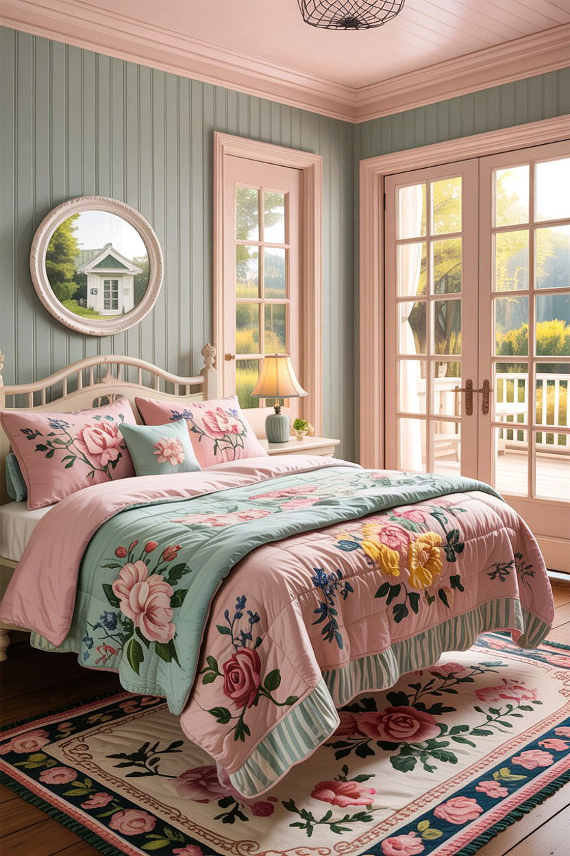 Cottage bedroom with paneled glass doors - 30 bedroom with patio doors