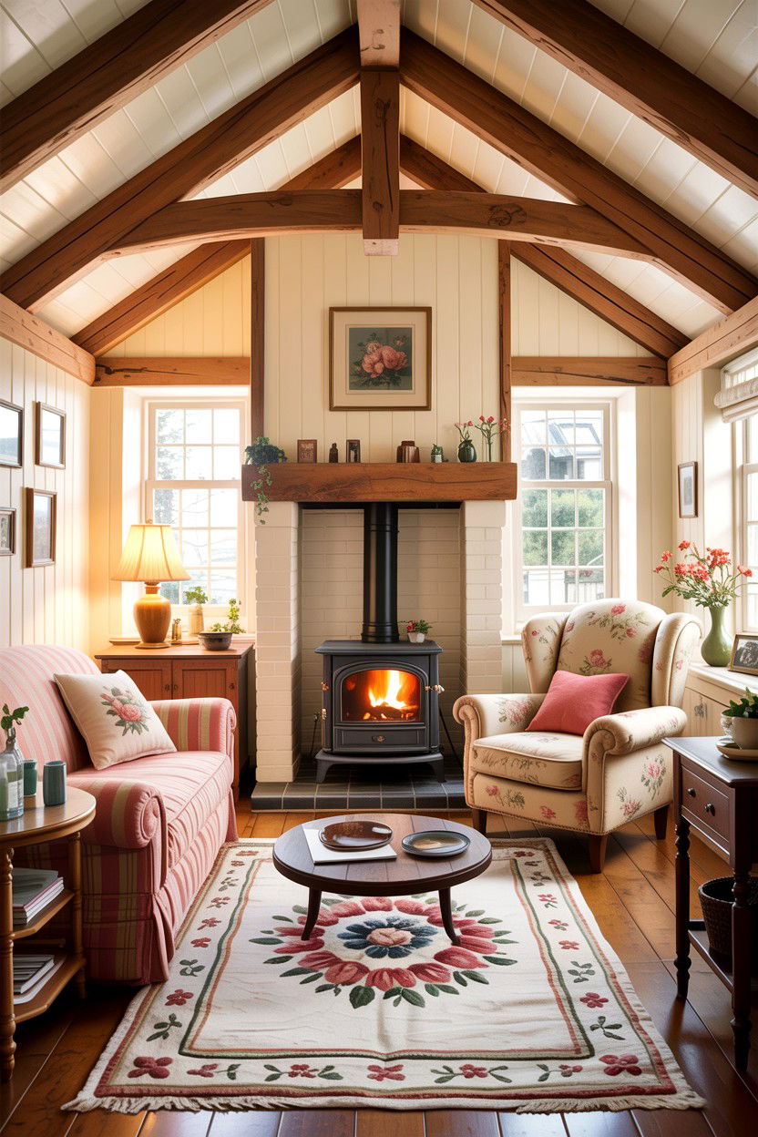 Cottage living room beams - 30 living room exposed rafter ideas